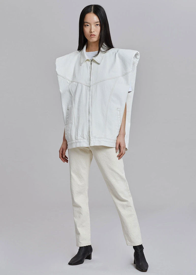 Another.J CLOTHING Ossa Padded Denim Vest - White 2 Another.J CLOTHING Ossa Padded Denim Vest - White