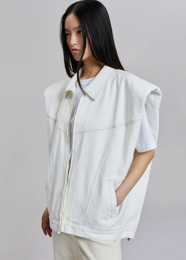 Another.J CLOTHING Ossa Padded Denim Vest - White 1 Another.J CLOTHING Ossa Padded Denim Vest - White