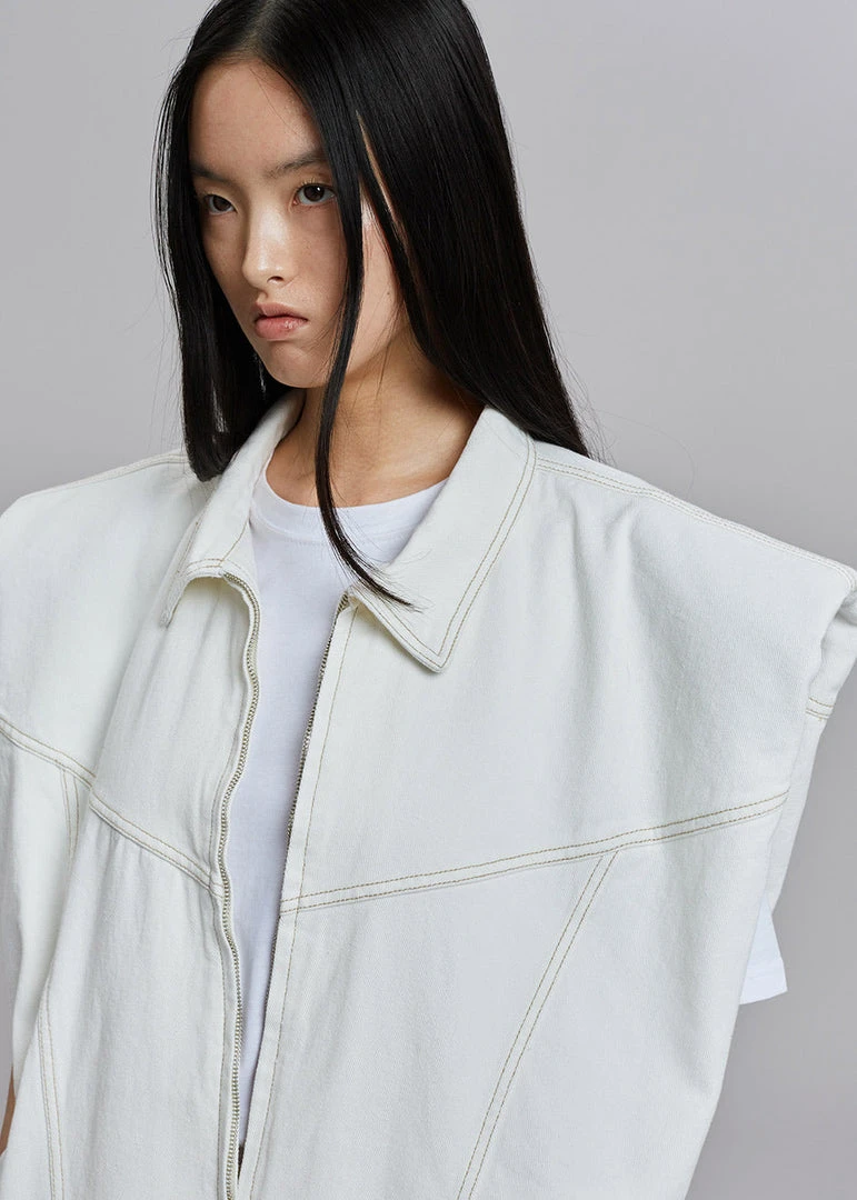 Another.J CLOTHING Ossa Padded Denim Vest - White 3 Another.J CLOTHING Ossa Padded Denim Vest - White