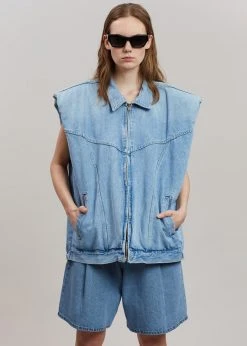 Another.J CLOTHING Ossa Padded Denim Vest - Worn Wash