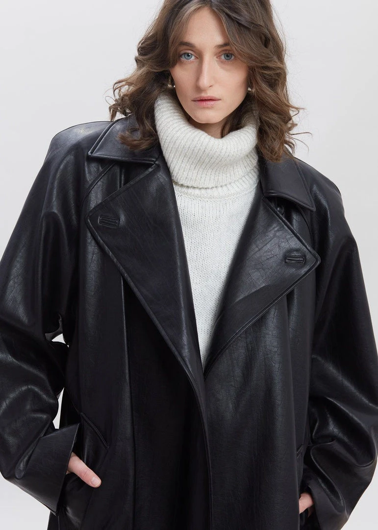 Paper Moon Henna Oversized Faux Leather Trench - Black CLOTHING 9 Paper Moon Henna Oversized Faux Leather Trench - Black CLOTHING