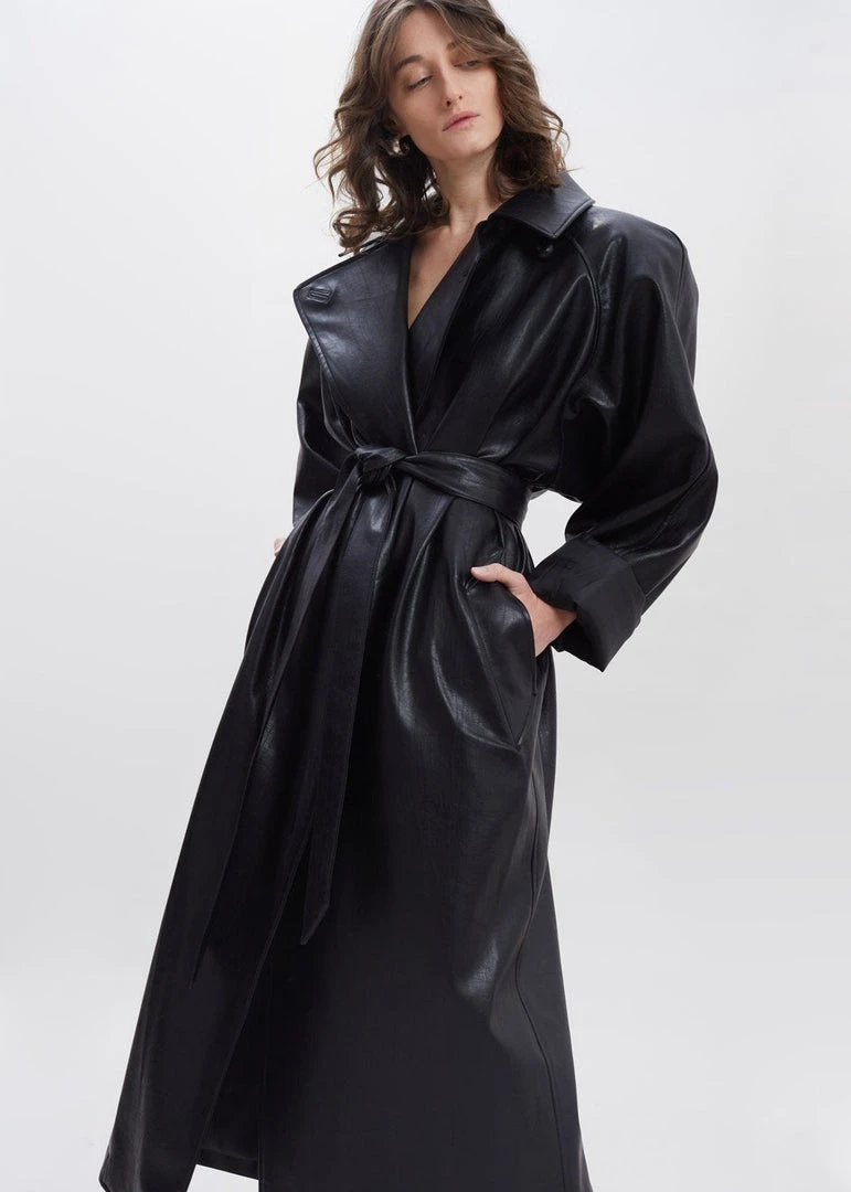 Paper Moon Henna Oversized Faux Leather Trench - Black CLOTHING 1 Paper Moon Henna Oversized Faux Leather Trench - Black CLOTHING