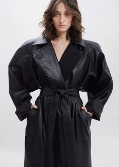 Paper Moon Henna Oversized Faux Leather Trench - Black CLOTHING 17 Paper Moon Henna Oversized Faux Leather Trench - Black CLOTHING