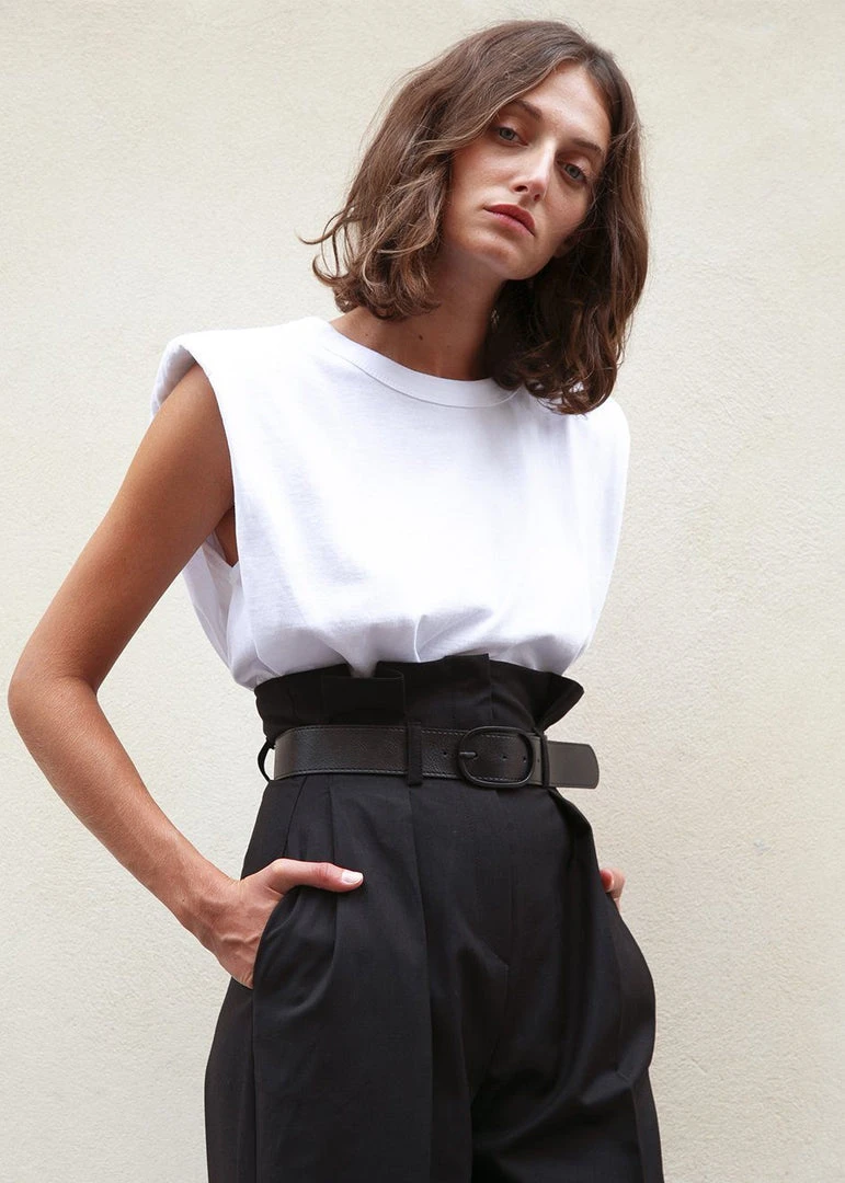 The Frankie Shop Eva Padded Shoulder Muscle T-Shirt - White CLOTHING 1 The Frankie Shop Eva Padded Shoulder Muscle T-Shirt - White CLOTHING