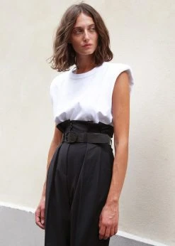 The Frankie Shop Eva Padded Shoulder Muscle T-Shirt - White CLOTHING 15 The Frankie Shop Eva Padded Shoulder Muscle T-Shirt - White CLOTHING