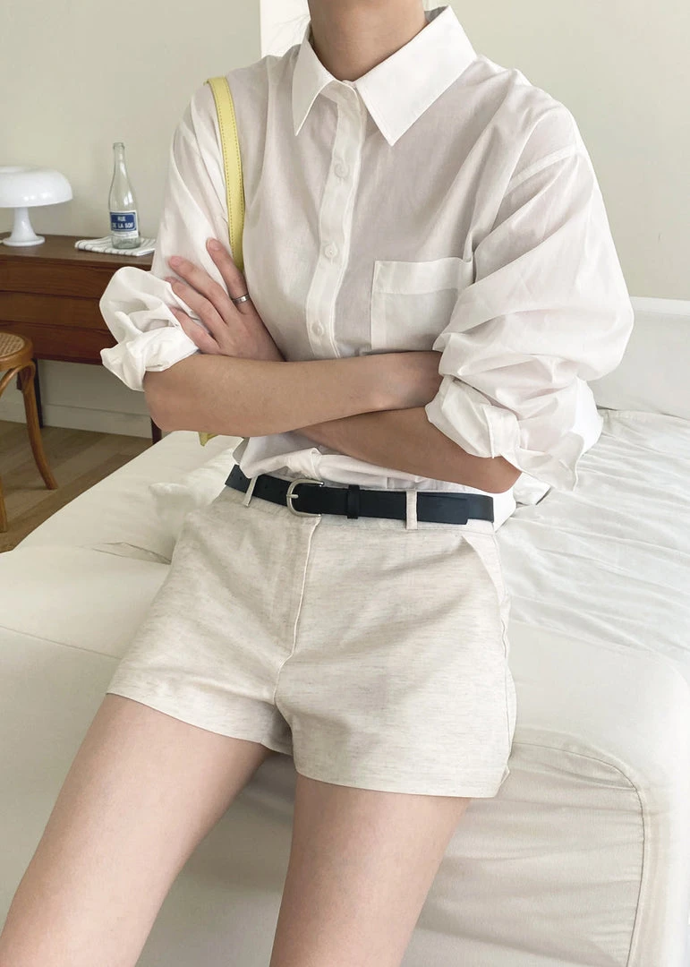 The Frankie Shop CLOTHING Palma Linen Shorts - Oat Melange 11 The Frankie Shop CLOTHING Palma Linen Shorts - Oat Melange