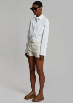 The Frankie Shop CLOTHING Palma Linen Shorts - Oat Melange 14 The Frankie Shop CLOTHING Palma Linen Shorts - Oat Melange