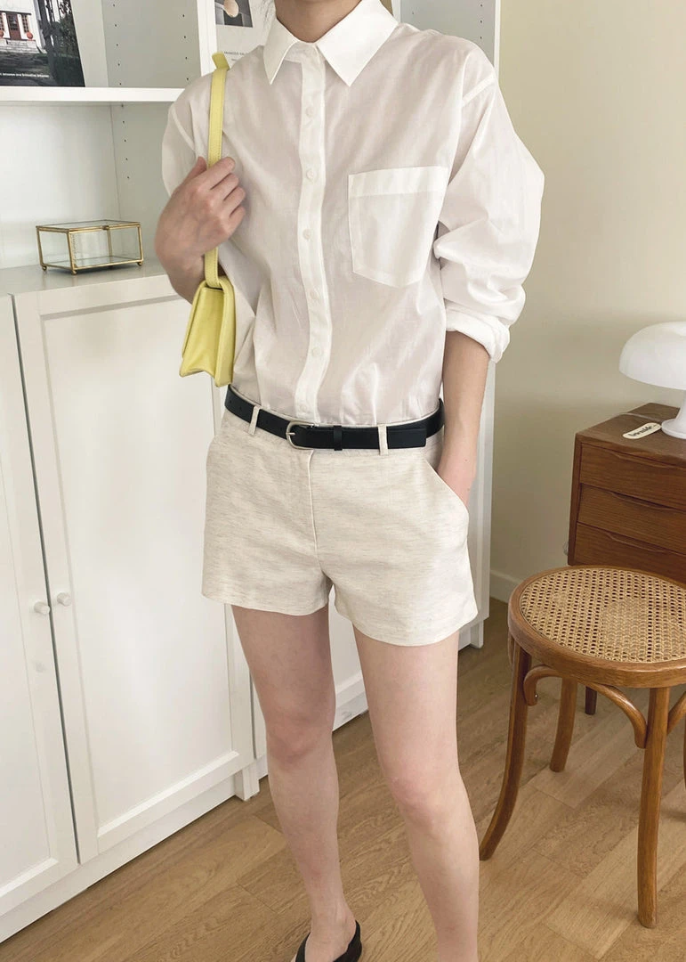 The Frankie Shop CLOTHING Palma Linen Shorts - Oat Melange 12 The Frankie Shop CLOTHING Palma Linen Shorts - Oat Melange