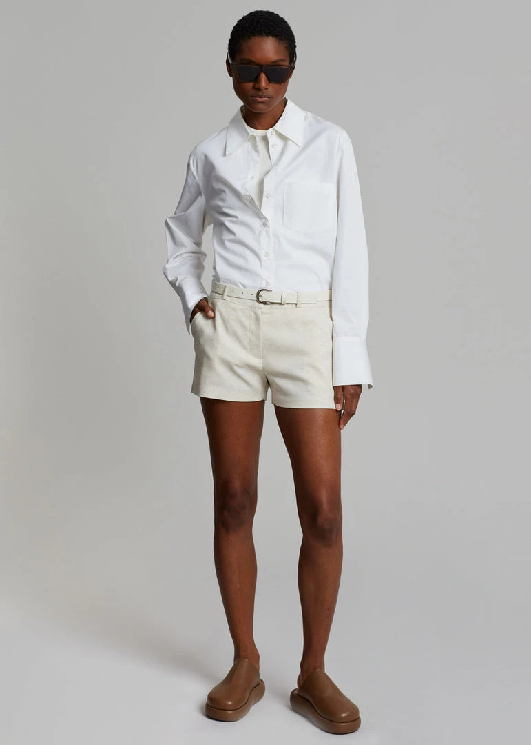 The Frankie Shop CLOTHING Palma Linen Shorts - Oat Melange 5 The Frankie Shop CLOTHING Palma Linen Shorts - Oat Melange