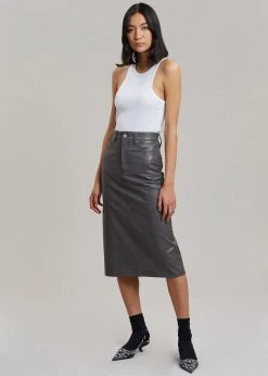 The Frankie Shop Patti Faux Leather Skirt - Charcoal CLOTHING