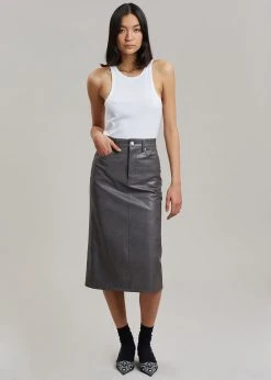 The Frankie Shop Patti Faux Leather Skirt - Charcoal CLOTHING