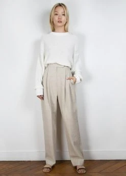 The Frankie Shop Pace Pleated Linen Blend Pants - Sand