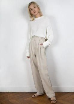 The Frankie Shop Pace Pleated Linen Blend Pants - Sand