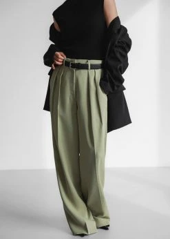 The Frankie Shop CLOTHING Port Pleated Pants - Sage 30 The Frankie Shop CLOTHING Port Pleated Pants - Sage