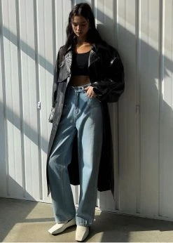 Maimia Reed Faux Leather Trench Coat - Black