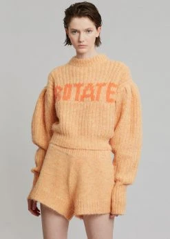 CLOTHING ROTATE Adley Logo Knit Jumper - Orange Pop