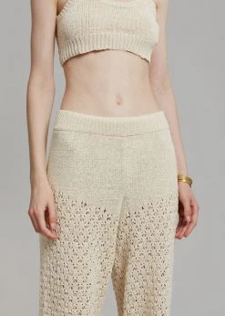 CLOTHING ROTATE Calla Knit Pants - White Asparagus