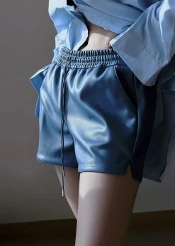 The Frankie Shop Sophia Faux Leather Shorts - Blue