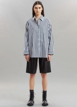 The Frankie Shop Sylvia Striped Oxford Shirt - Faded Black/White