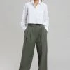 The Frankie Shop Tansy Cotton Pants - Olive CLOTHING
