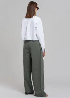 The Frankie Shop Tansy Cotton Pants - Olive CLOTHING