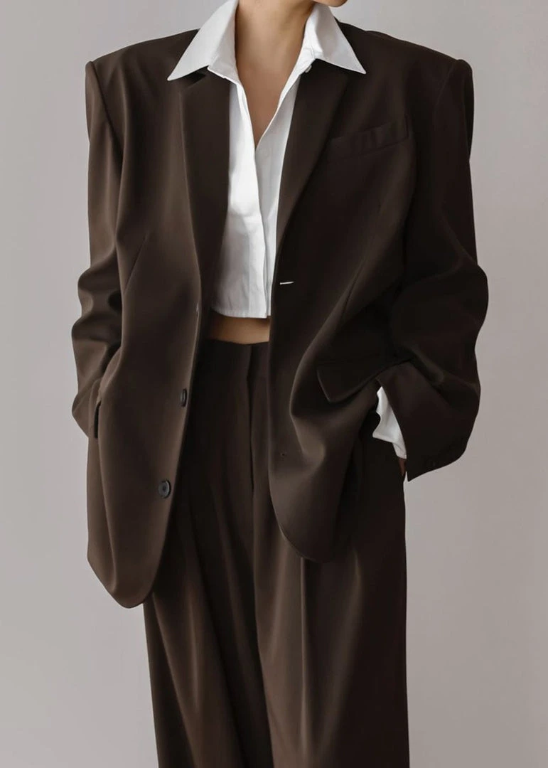 The Frankie Shop CLOTHING Tansy Oversized Blazer - Chocolate 1 The Frankie Shop CLOTHING Tansy Oversized Blazer - Chocolate