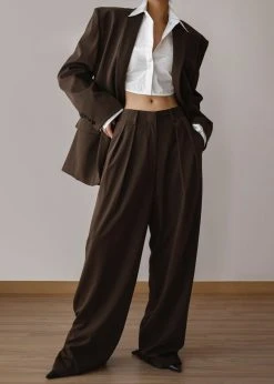 The Frankie Shop CLOTHING Tansy Pleated Trousers - Chocolate