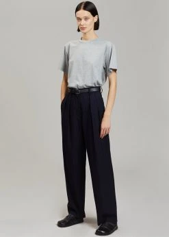 The Frankie Shop Tansy Pleated Trousers - Navy Pinstripe CLOTHING