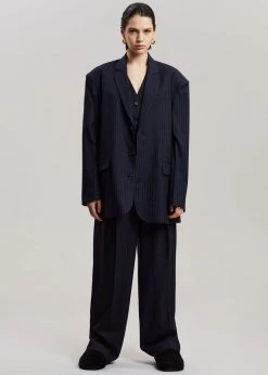 The Frankie Shop Tansy Pleated Trousers - Navy Pinstripe CLOTHING