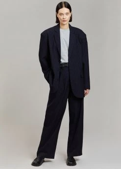 The Frankie Shop Tansy Pleated Trousers - Navy Pinstripe CLOTHING