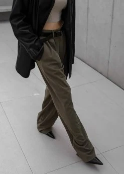 The Frankie Shop Tansy Pleated Trousers - Olive CLOTHING