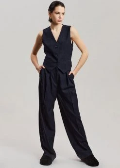 The Frankie Shop Tansy Tailored Vest - Navy Pinstripe CLOTHING