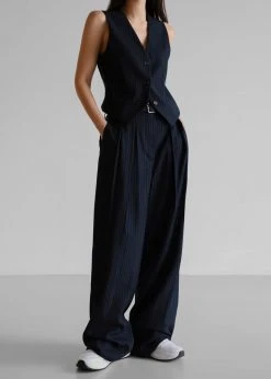 The Frankie Shop Tansy Tailored Vest - Navy Pinstripe CLOTHING
