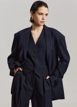 The Frankie Shop Tansy Tailored Vest - Navy Pinstripe CLOTHING