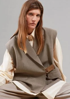 The Frankie Shop CLOTHING Tapiro Belted Vest - Beige Melange
