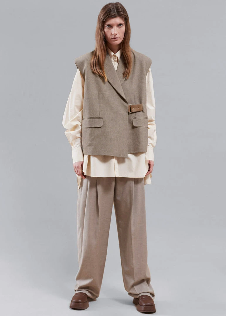 The Frankie Shop CLOTHING Tapiro Belted Vest - Beige Melange 4 The Frankie Shop CLOTHING Tapiro Belted Vest - Beige Melange
