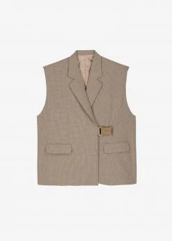 The Frankie Shop CLOTHING Tapiro Belted Vest - Beige Melange 11 The Frankie Shop CLOTHING Tapiro Belted Vest - Beige Melange