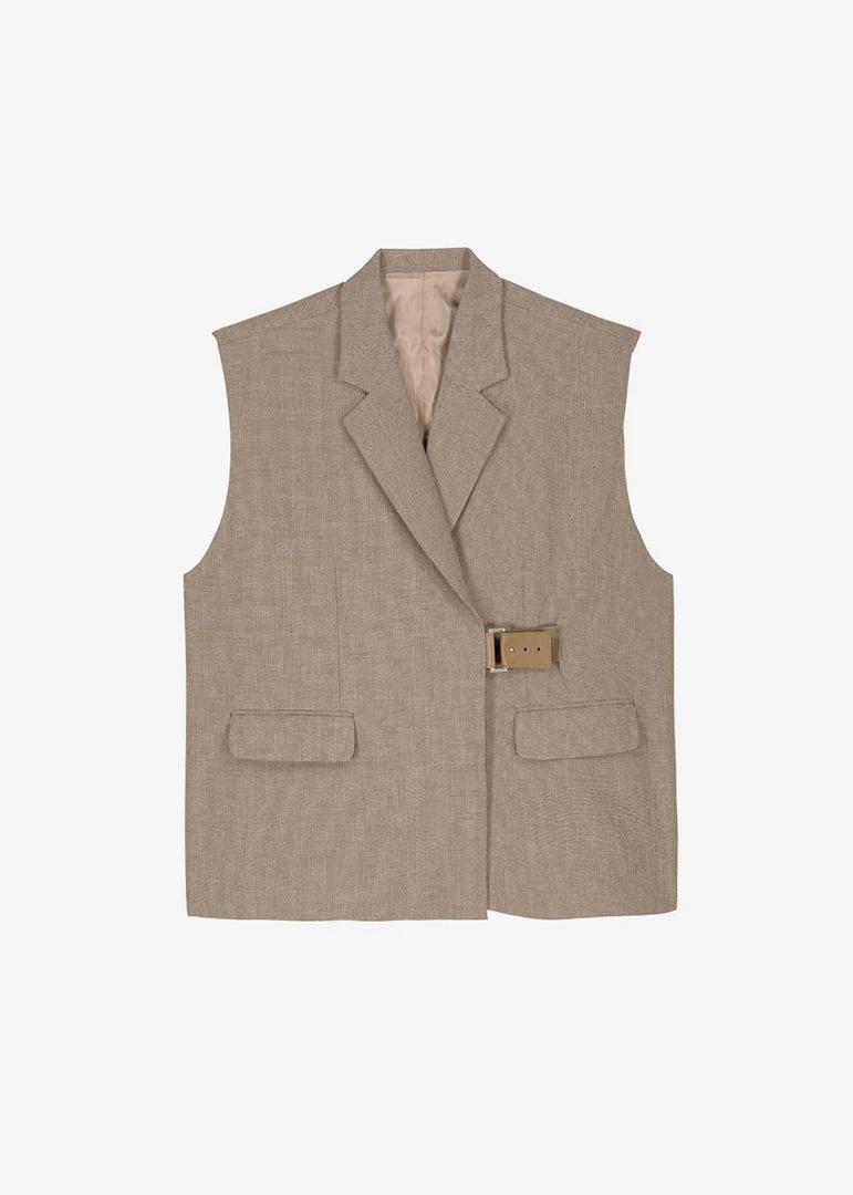 The Frankie Shop CLOTHING Tapiro Belted Vest - Beige Melange 6 The Frankie Shop CLOTHING Tapiro Belted Vest - Beige Melange