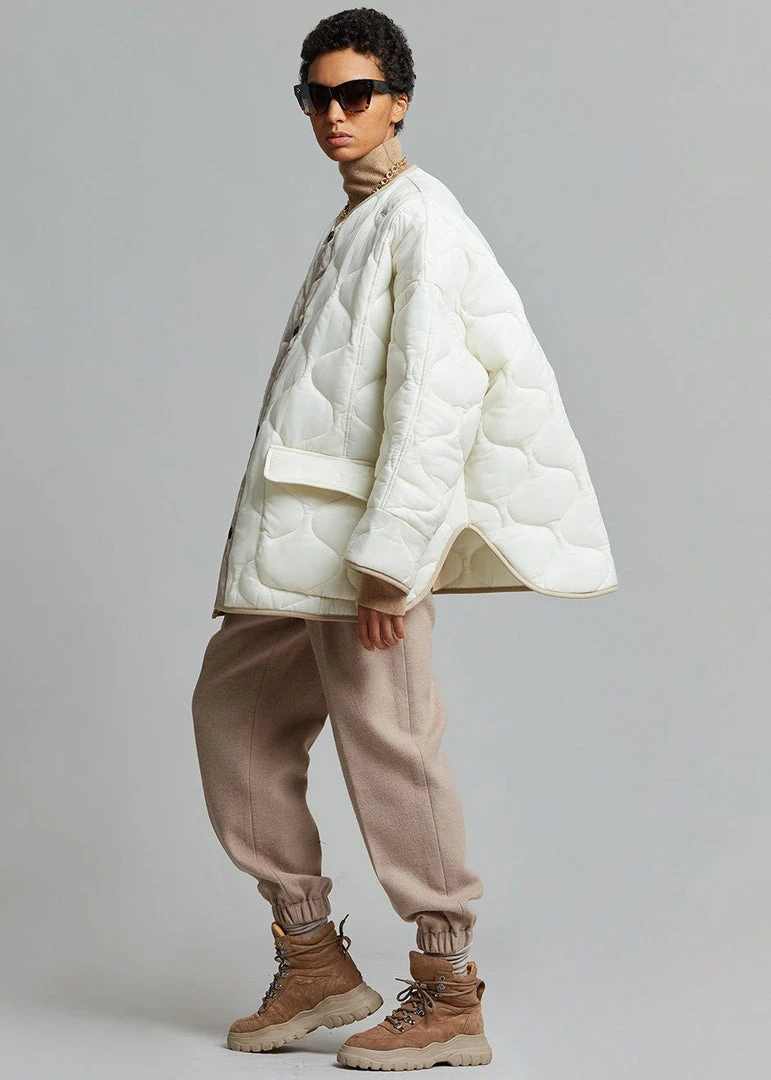 The Frankie Shop CLOTHING Teddy Quilted Jacket - Ivory/Clay 1 The Frankie Shop CLOTHING Teddy Quilted Jacket - Ivory/Clay