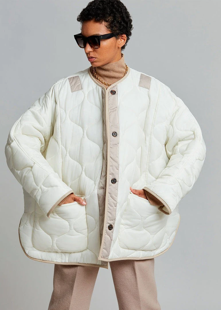 The Frankie Shop CLOTHING Teddy Quilted Jacket - Ivory/Clay 3 The Frankie Shop CLOTHING Teddy Quilted Jacket - Ivory/Clay