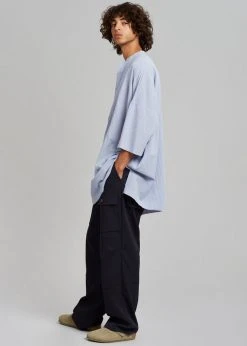 The Frankie Shop Teo Oversized Collarless Shirt - Light Blue