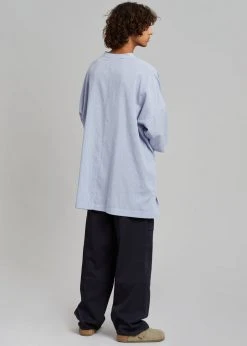 The Frankie Shop Teo Oversized Collarless Shirt - Light Blue
