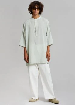 The Frankie Shop Men Teo Oversized Collarless Shirt - Light Celadon
