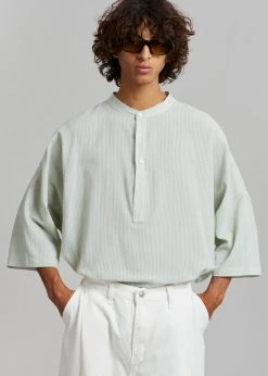 The Frankie Shop Men Teo Oversized Collarless Shirt - Light Celadon