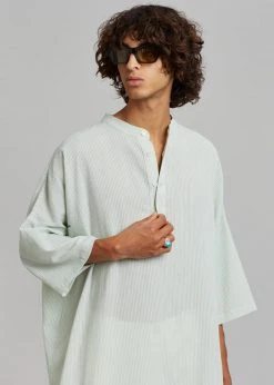 The Frankie Shop Men Teo Oversized Collarless Shirt - Light Celadon