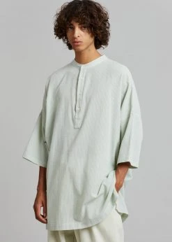 The Frankie Shop Men Teo Oversized Collarless Shirt - Light Celadon