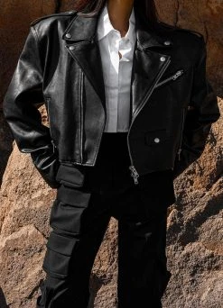 The Frankie Shop CLOTHING Tidus Cropped Biker Jacket - Black