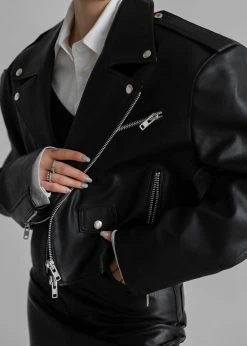 The Frankie Shop CLOTHING Tidus Cropped Biker Jacket - Black