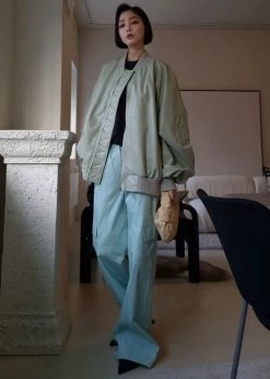 The Frankie Shop Tyler Faux Leather Bomber - Sage CLOTHING