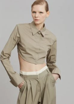 The Frankie Shop Uma Cropped Shirt - Olive